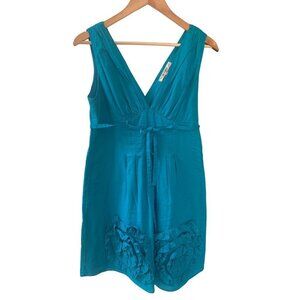 Paula KC Bright Blue Sleeveless Summer Party Deep V-neck Cotton Lined Dress M